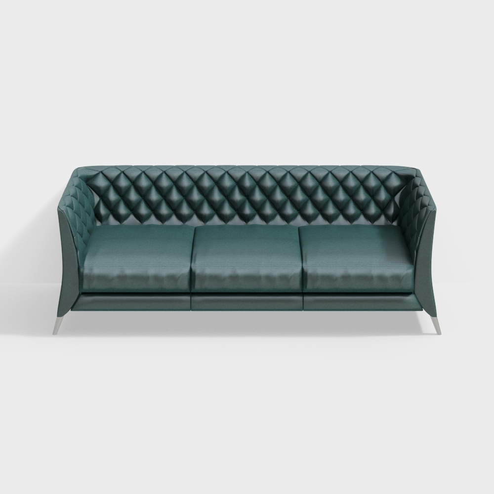 Elegant Low Poly Sofa 3D Model – Deep Green Leather