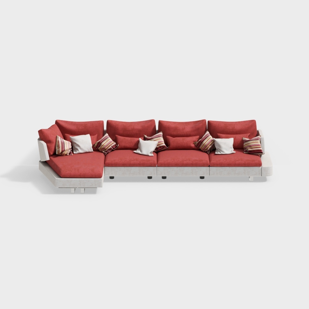 Elegant Low-Polygon Red Sofa 3D Model – Modern Furniture