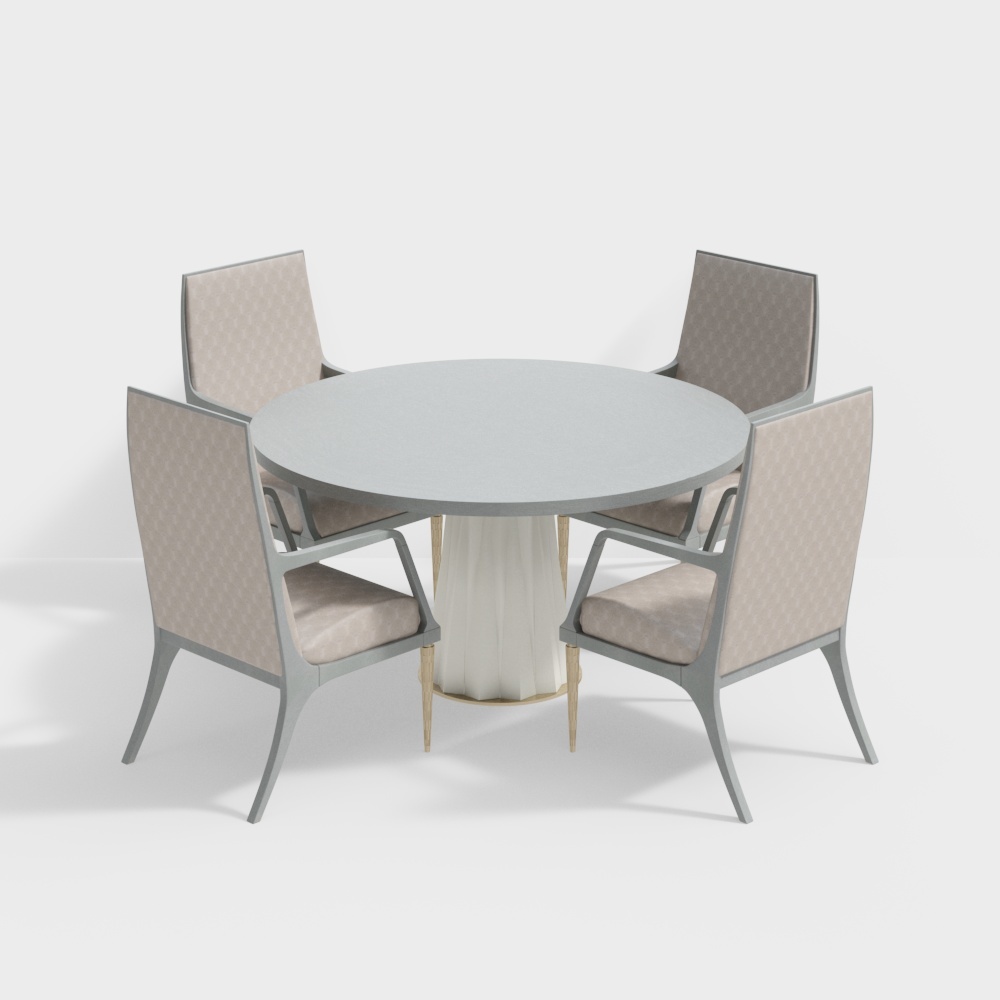 Elegant Low-Polygon Dining Table and Chairs 3D Model