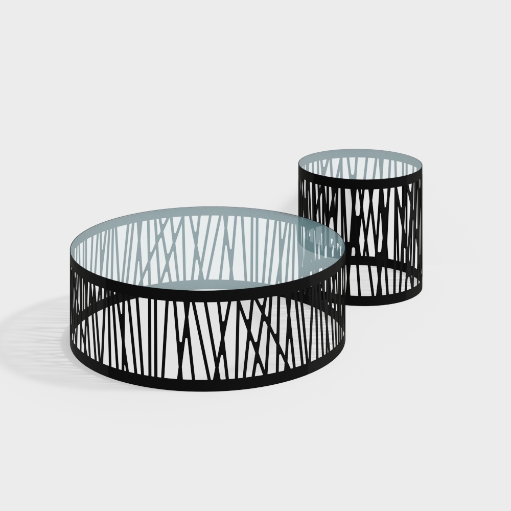 Geometric Rhythm Round Table 3D Model – Black Metal & Glass