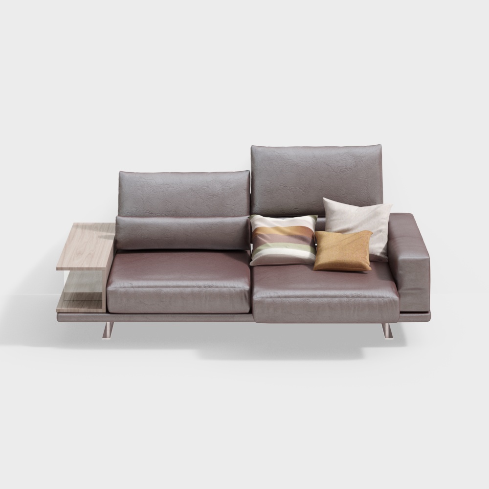 Stylish Minimalist Sofa 3D Model – Leather & Wood Design