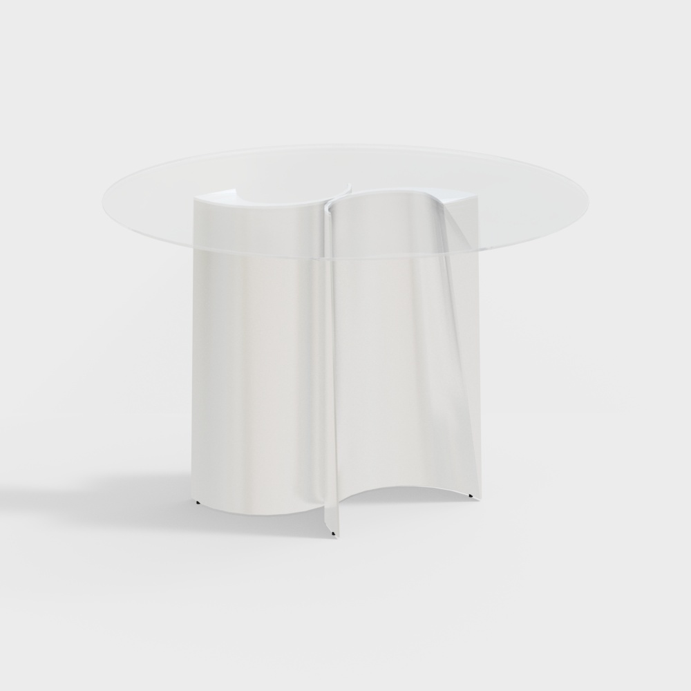 Streamlined Round Table 3D Model – Glass and Metal