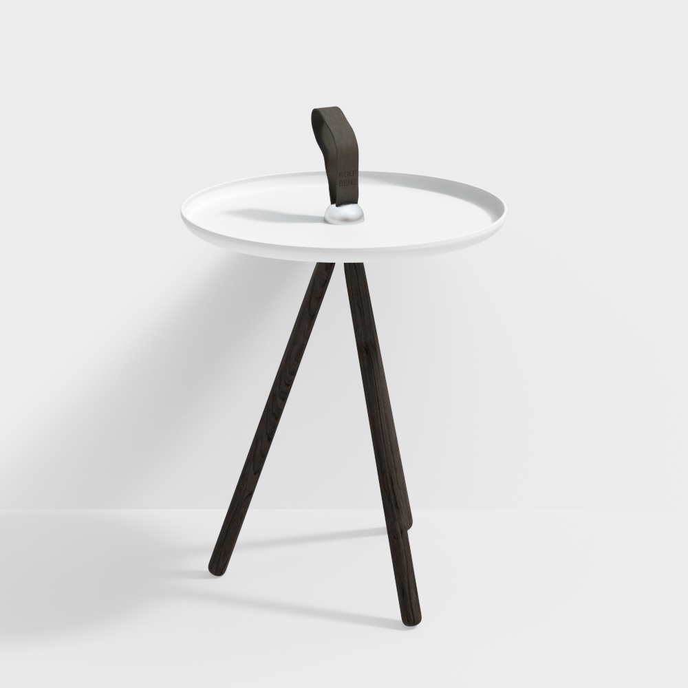 Minimalist Side Table 3D Model – White Top & Wood Base