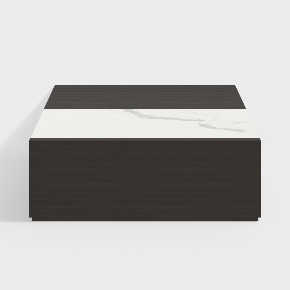 Urban Square Table 3D Model – Wood and Marble