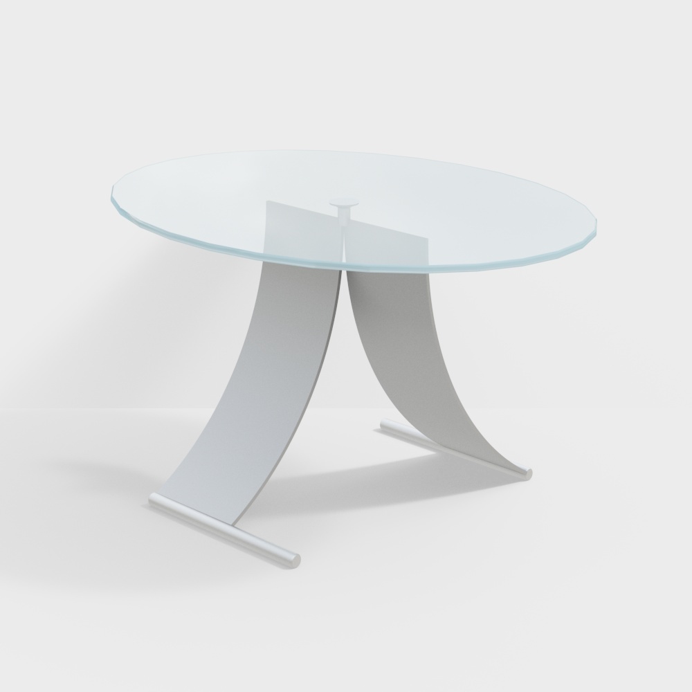 Streamlined Glass Table 3D Model – Modern Metal Legs
