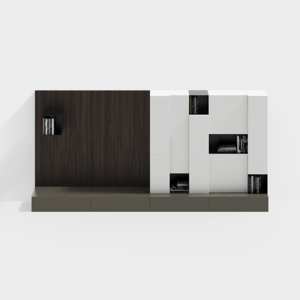 Urban Shelf 3D Model – Minimalist Wood and White Panels