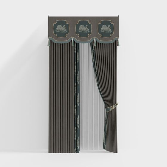 Elegant 3D Curtain Model Inspired by Classic European Aesthetics