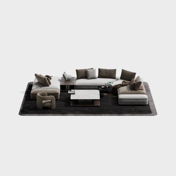 Stylish Low-Poly Sofa Set 3D model