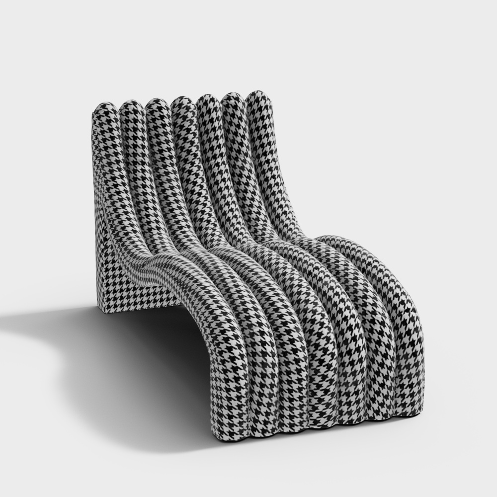 Wavy Chair 3D Model – Futuristic Curves with Houndstooth