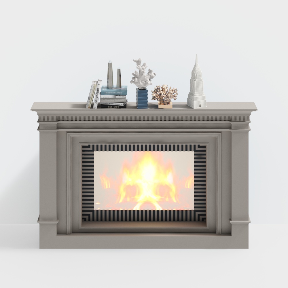 Classic Grand Fireplace 3D Model – Stone Facade Design