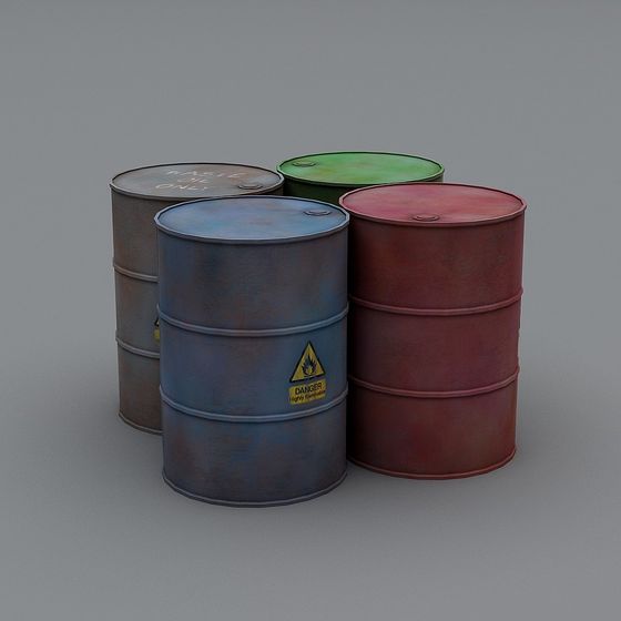 Vintage Industrial Oil Barrel 3D model Set