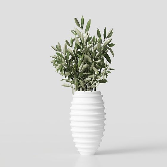 Stylish Vase with Green Plants 3D model