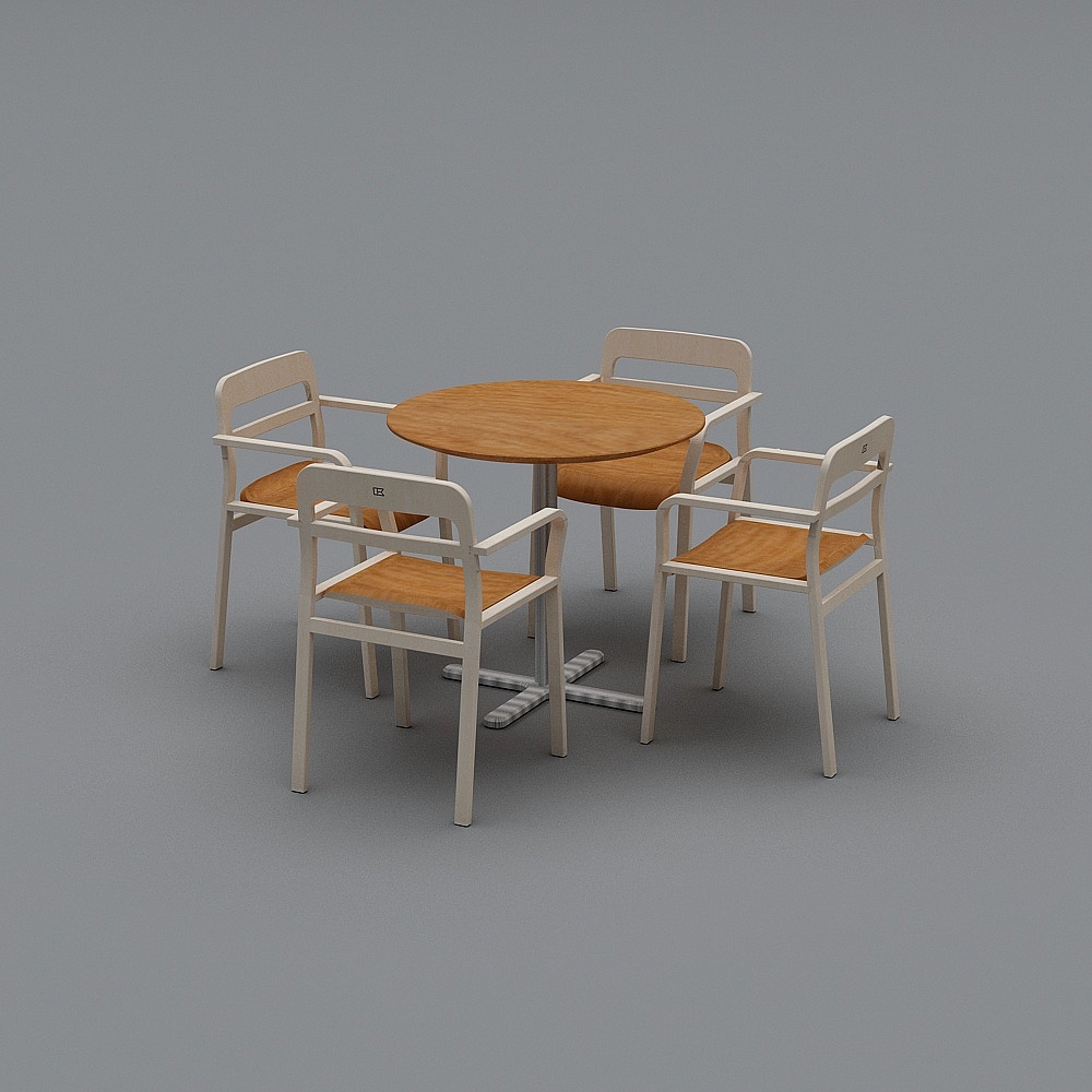 Round Table and Four Chairs 3D model