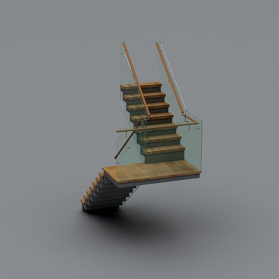 Elegant Low-Poly Glass and Wood Staircase 3D model