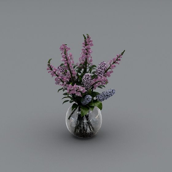 Glass Vase with Violet 3D Model