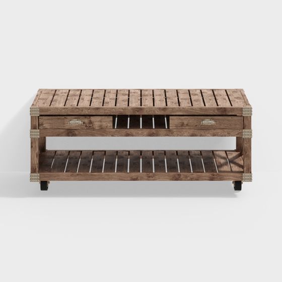 Vintage Wooden Storage Bench 3D model