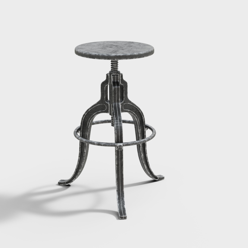 Industrial Ottomans & Benches 3D Model – Black Short Stools