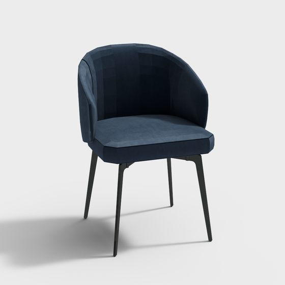 Stylish Deep Blue Velvet Chair 3D model for Modern Spaces