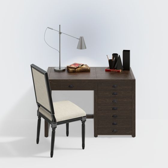 Vintage Style 3D Desk and Chair Set