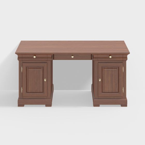 Elegant Classic Solid Wood Desk 3D model