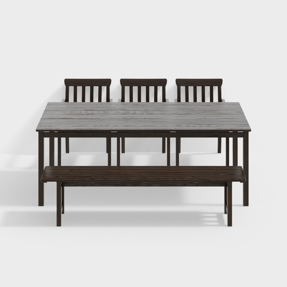 Stylish Low-Polygon Dining Table and Chairs 3D model