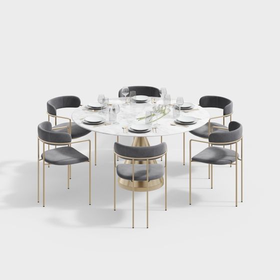 Elegant Dining Table and Chairs 3D model