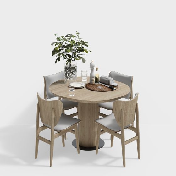 Modern Minimalist Dining Table and Chairs 3D Model