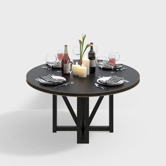 Elegant Low-Polygon Dining Table 3D model