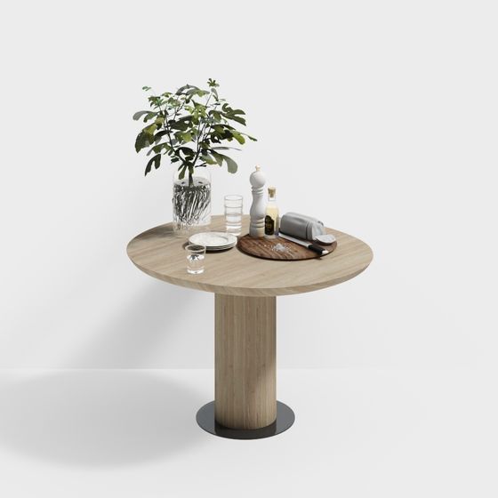 Stylish Round Table and Plant 3D model for Modern Spaces