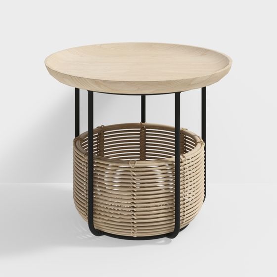 Round Woven Basket Side Table 3D model