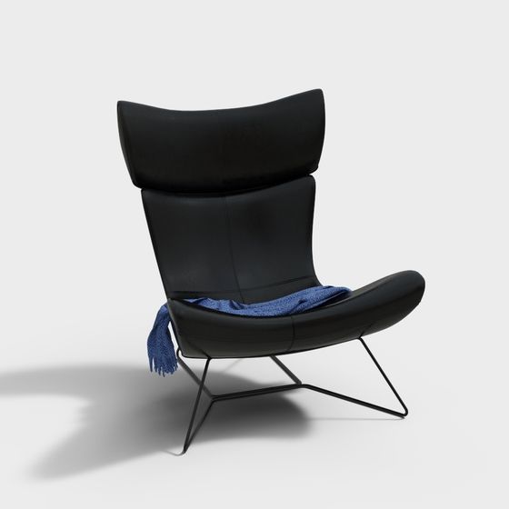 Stylish Black Leather Lounge Chair 3D model
