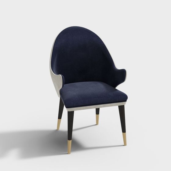 Elegant Navy Blue Velvet Chair 3D model