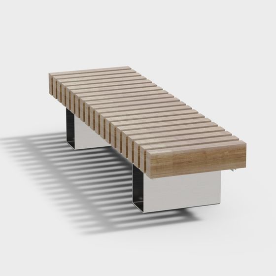 Stylish Brown Long Bench 3D Model