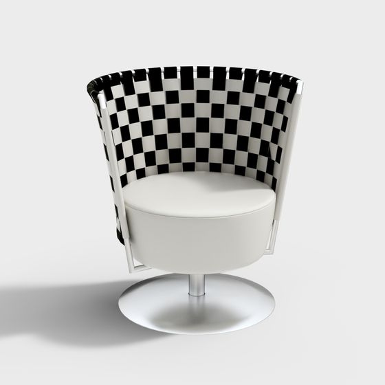 Stylish Black and White Checker Swivel Chair 3D model