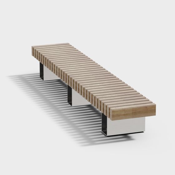 Long Bench 3D Model in Earth Color and Black