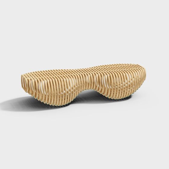 Long Bench 3D Model in Brown and Black