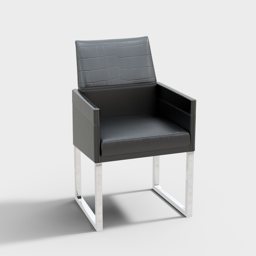 Modern Metal Chair 3D Model – Leather and Steel