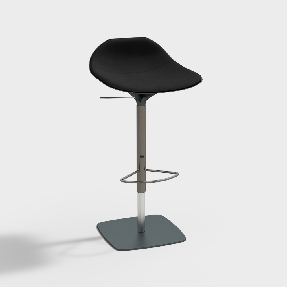 Stylish Polygonal Bar Stool 3D Model – Modern Black Leather