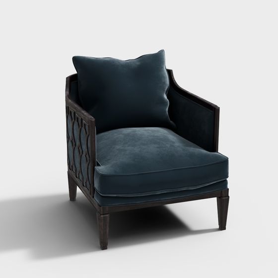 Deep Blue Velvet Armchair 3D model