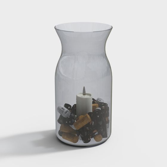 Glass Bottle and Candle 3D model