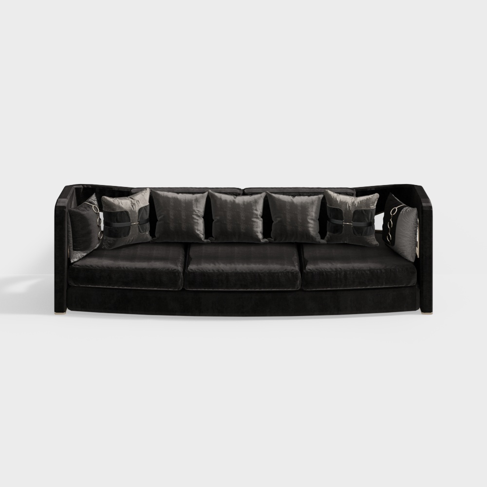 Elegant Black Velvet Sofa 3D Model