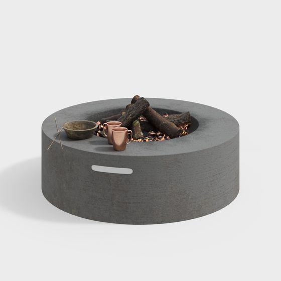 Stylish Concrete Fire Pit 3D Model