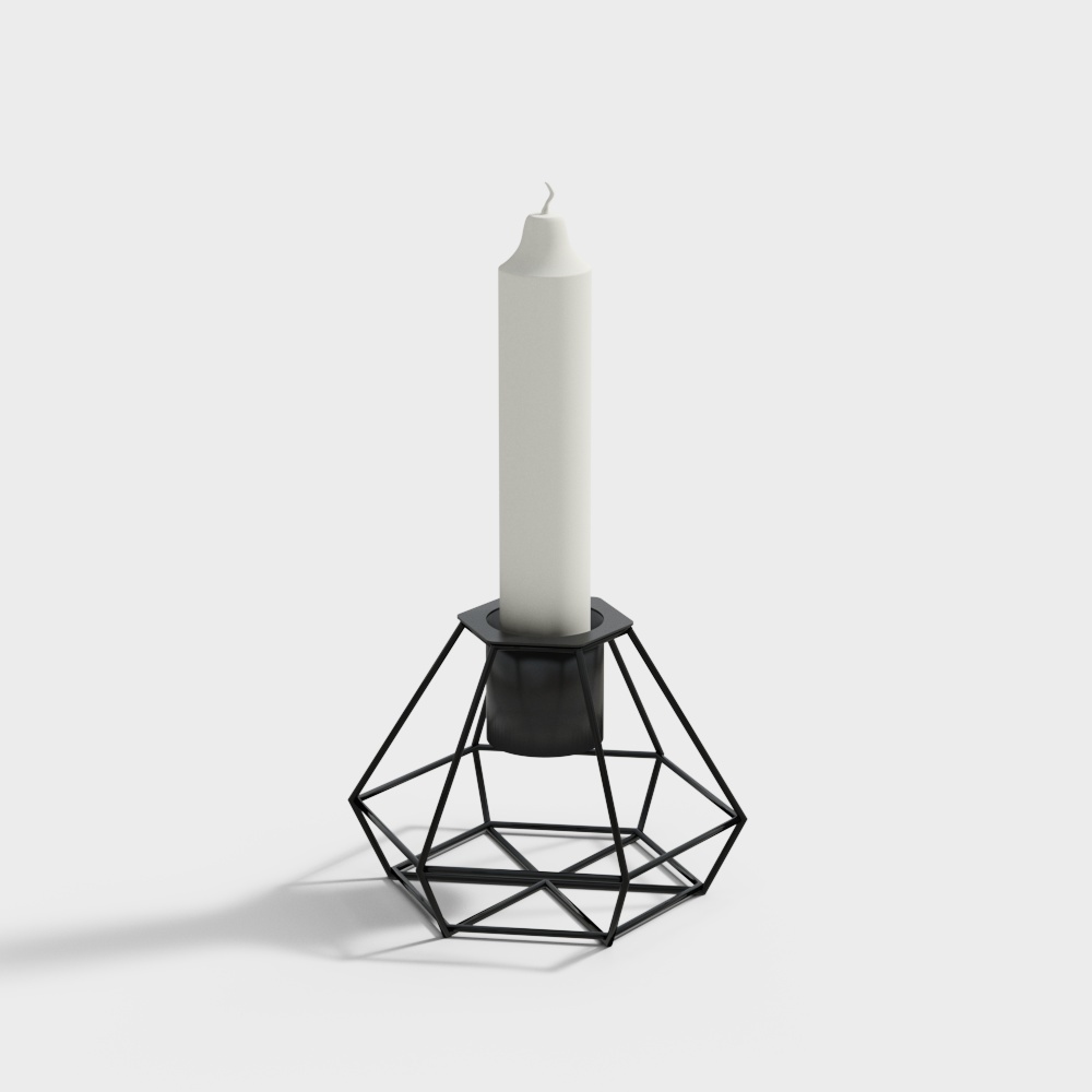 Geometric Candle Holder 3D Model – Minimalist Metal Design
