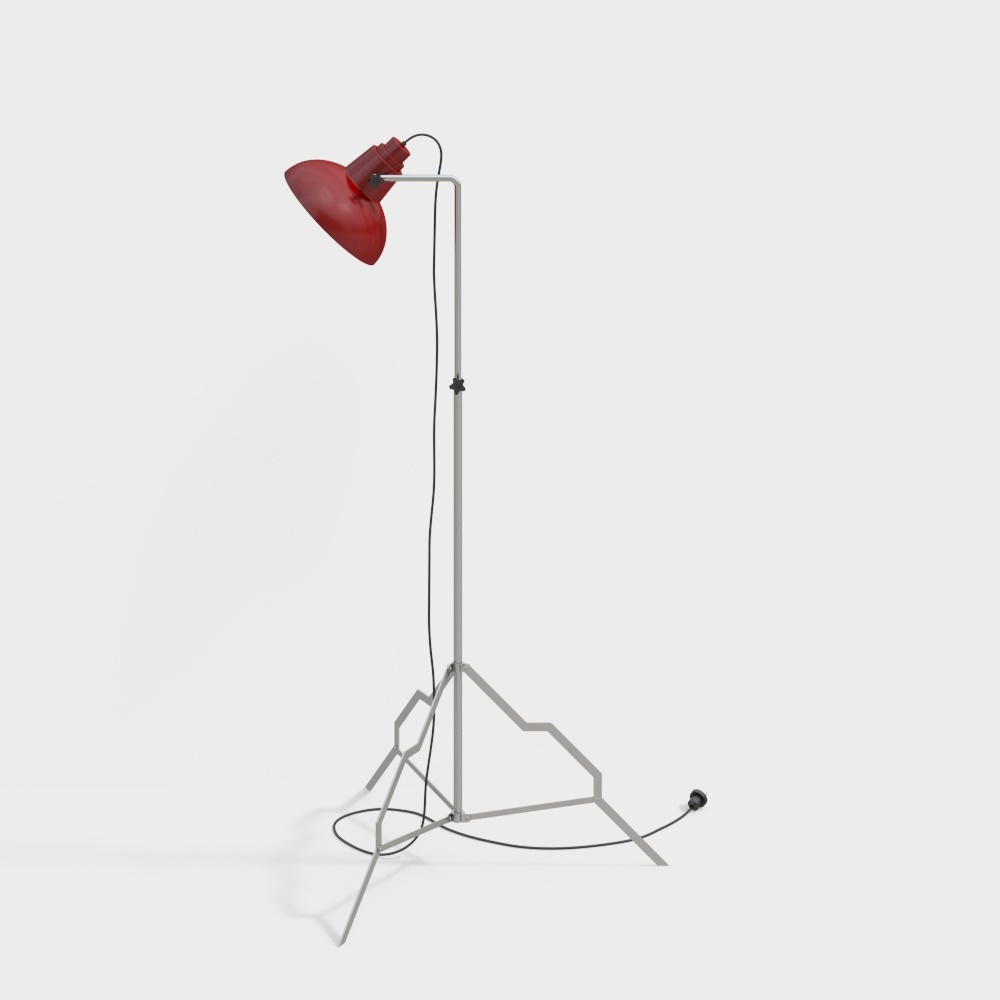 Contemporary Low-Poly Floor Lamp – Red Shade Design