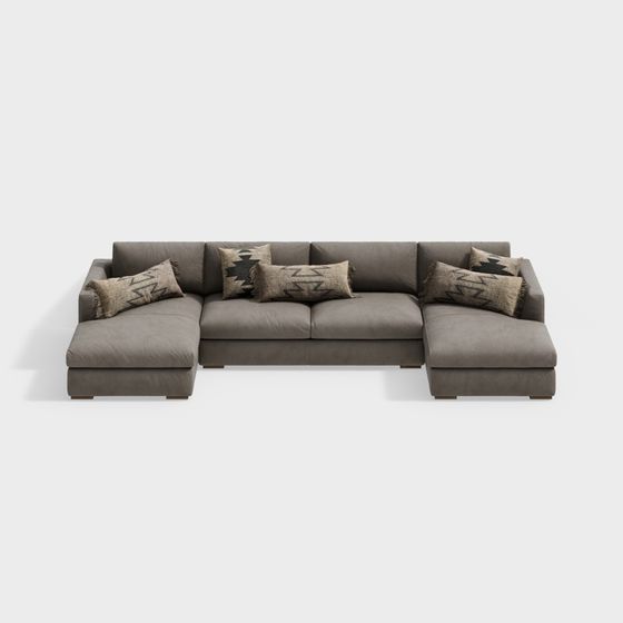 Unique Earth Colored U-Shape Sofa 3D Model