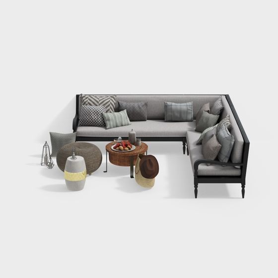 Stylish Low-Poly Sofa Set 3D model for Modern Interiors