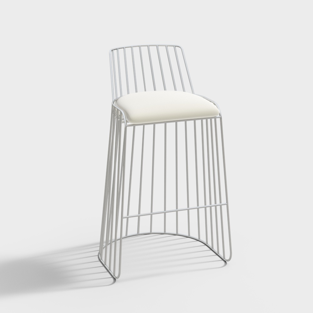 Scandinavian Bar Stools 3D Model – Gray Fabric Seating