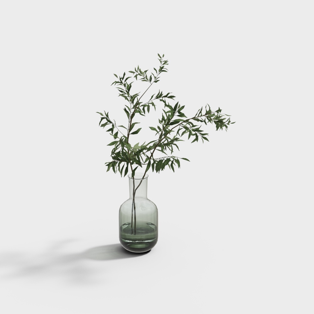 Glass Vase and Foliage 3D model