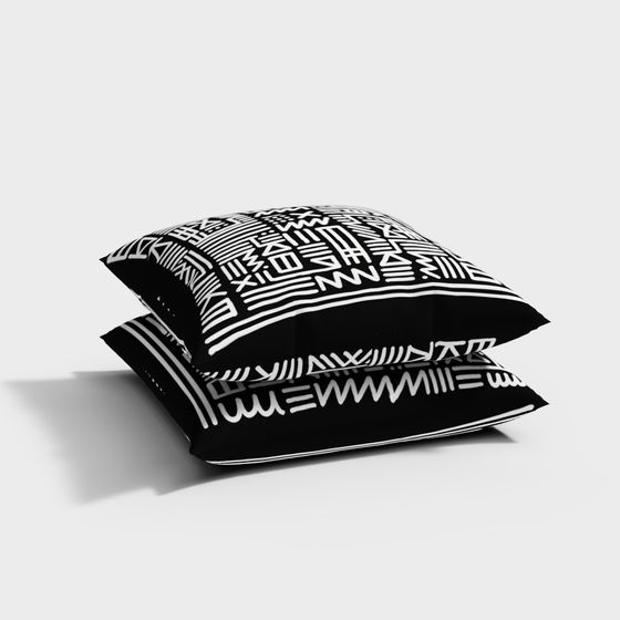 Stylish Black and White Pillow 3D model for Creative Spaces