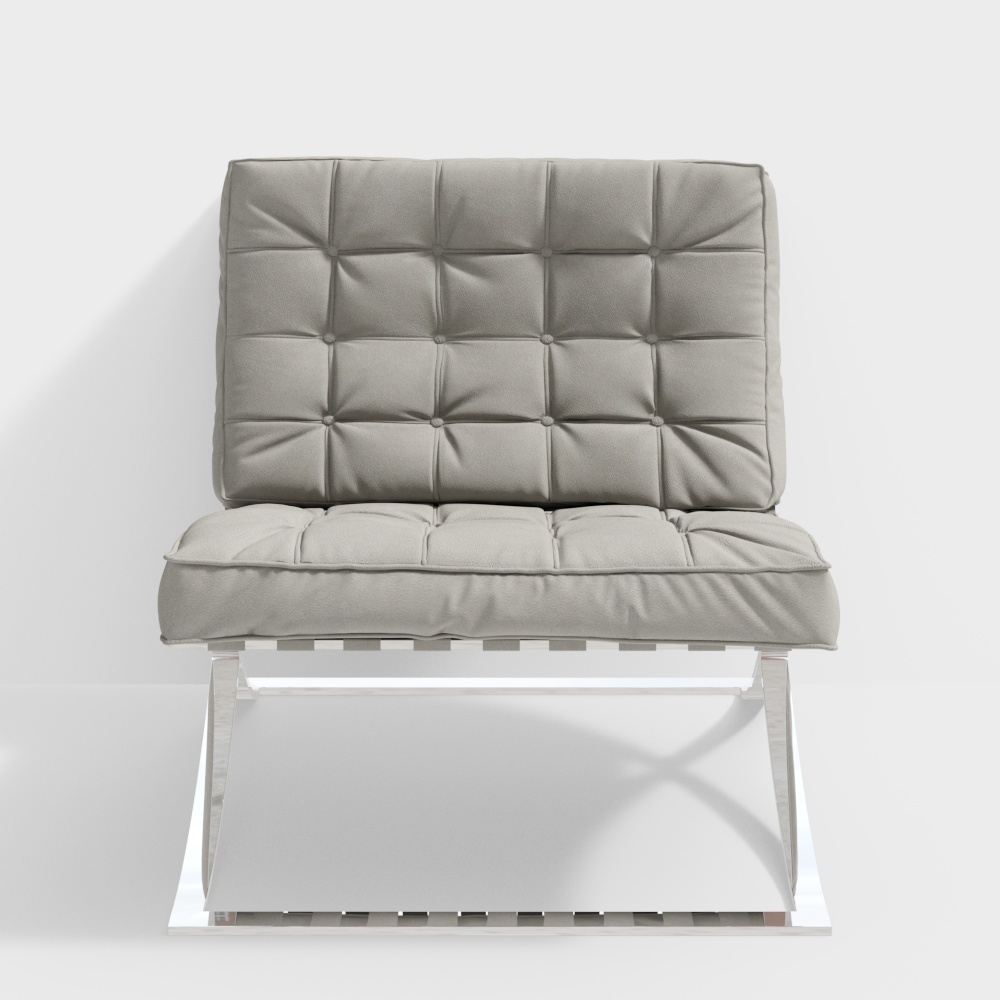 Modern Single Sofa 3D Model – Gray Fabric Seat